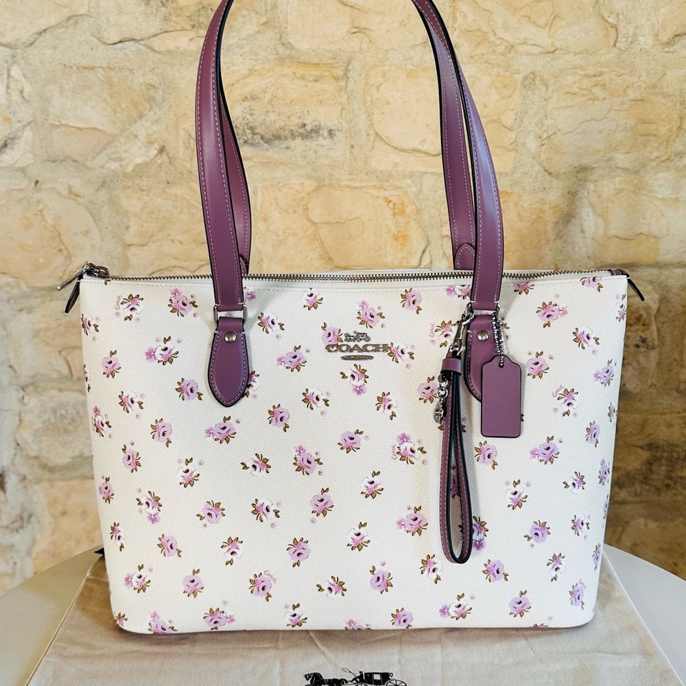 Coach Floral Print Tote handbag purse - Purple and Cream only bag left